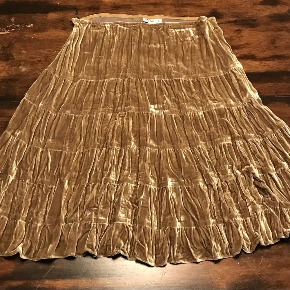 Vintage Cache Brown Gold Velvet Flowy A-line Skirt Womens Size 0